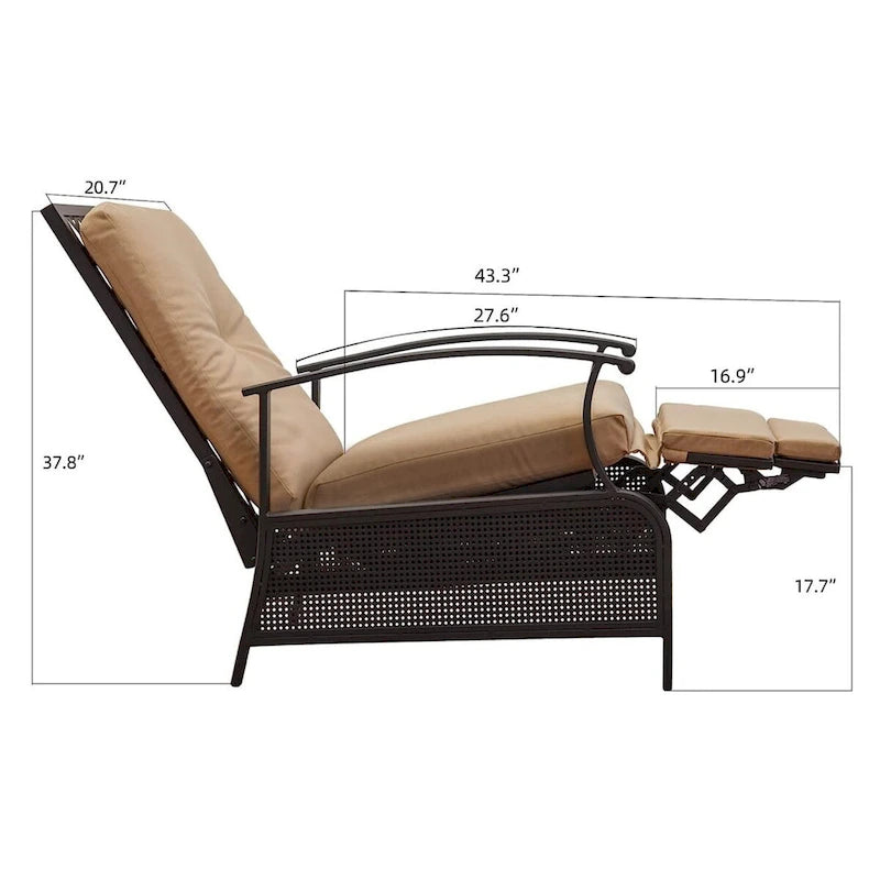 Patio Recliner Chair with Cushions,Adjustable Lounge Chair,Reclining Patio Chairs with Strong Extendable Metal Frame(1 Chair)