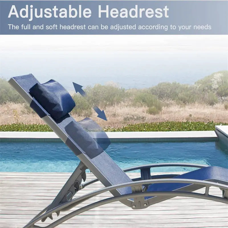 Chaise Lounge Set of 2 Patio Recliner Chairs with Adjustable Backrest and Removable Pillow for Beach Pool(2 Lounge Chair)