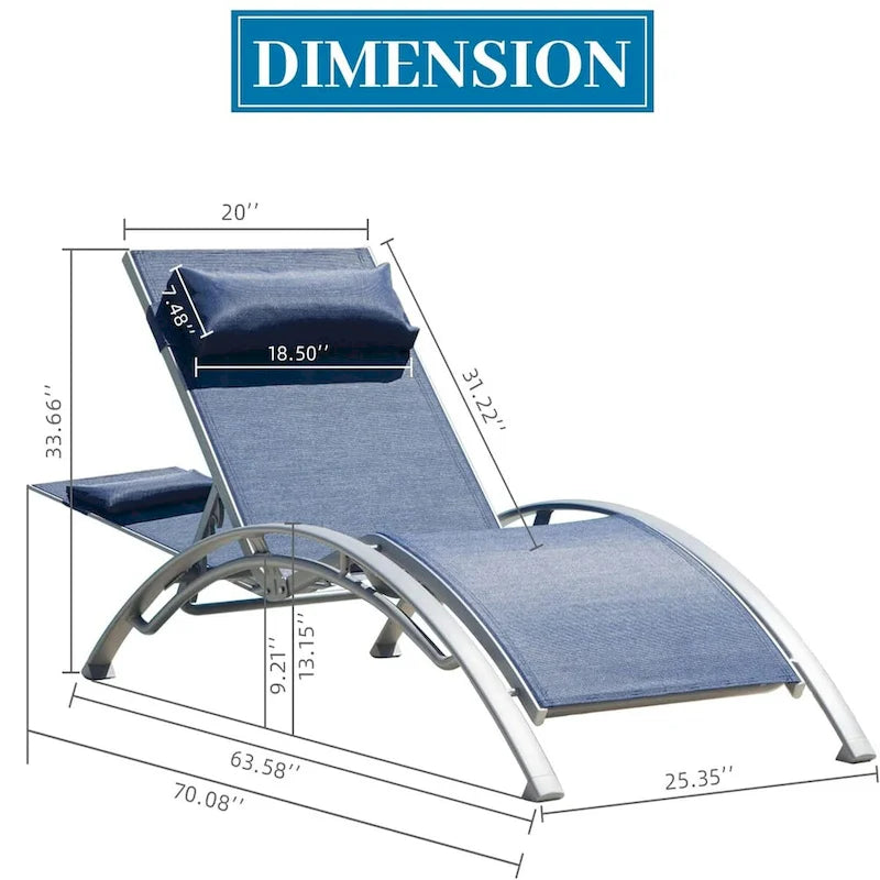 Chaise Lounge Set of 2 Patio Recliner Chairs with Adjustable Backrest and Removable Pillow for Beach Pool(2 Lounge Chair)