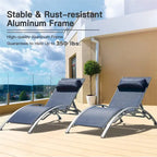 Chaise Lounge Set of 2 Patio Recliner Chairs with Adjustable Backrest and Removable Pillow for Beach Pool(2 Lounge Chair)