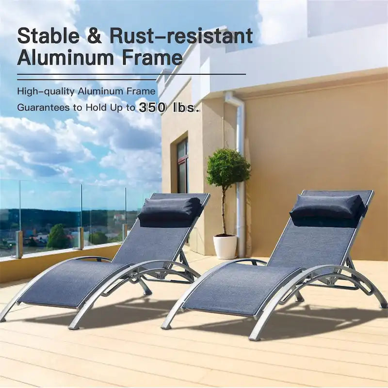 Chaise Lounge Set of 2 Patio Recliner Chairs with Adjustable Backrest and Removable Pillow for Beach Pool(2 Lounge Chair)