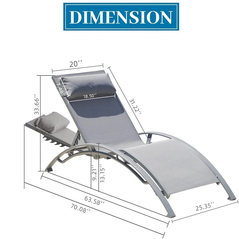 Chaise Lounge Set of 2 Patio Recliner Chairs with Adjustable Backrest and Removable Pillow for Beach Pool(2 Lounge Chair)