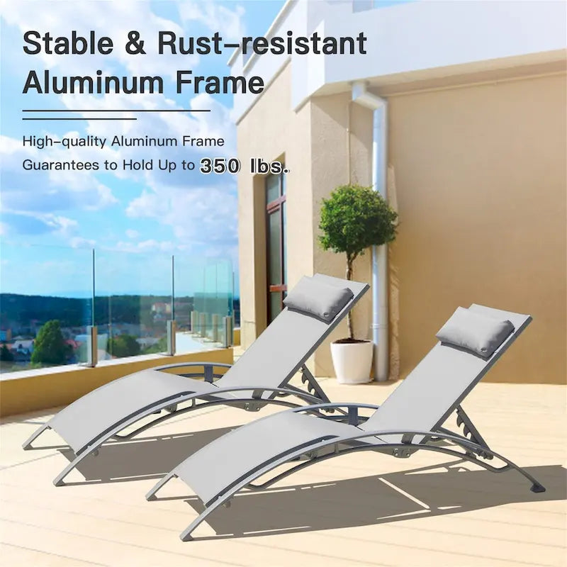 Chaise Lounge Set of 2 Patio Recliner Chairs with Adjustable Backrest and Removable Pillow for Beach Pool(2 Lounge Chair)