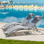 Chaise Lounge Set of 2 Patio Recliner Chairs with Adjustable Backrest and Removable Pillow for Beach Pool(2 Lounge Chair)