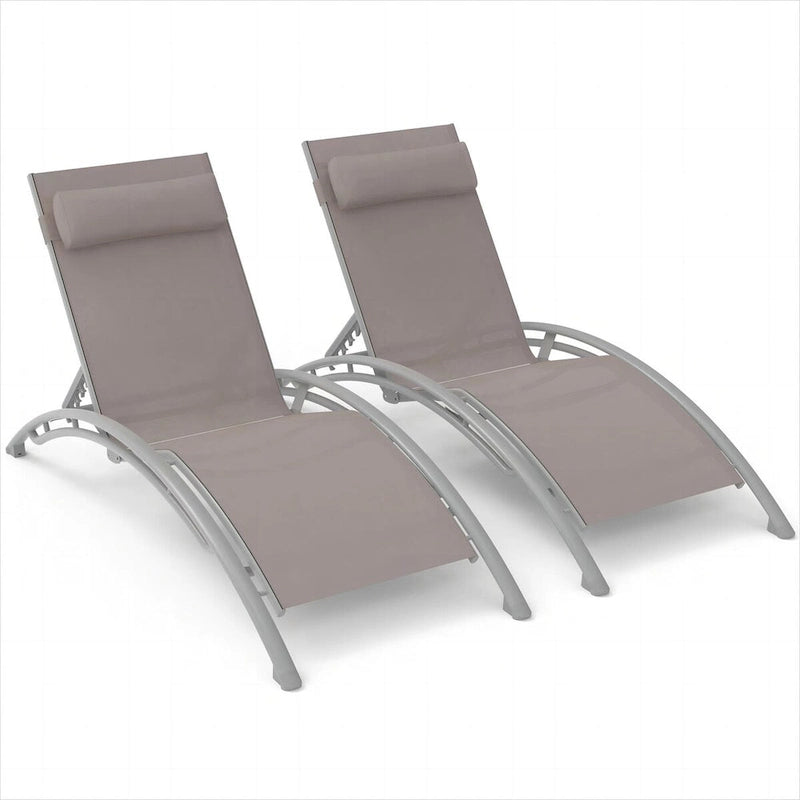 Chaise Lounge Set of 2 Patio Recliner Chairs with Adjustable Backrest and Removable Pillow for Beach Pool(2 Lounge Chair)
