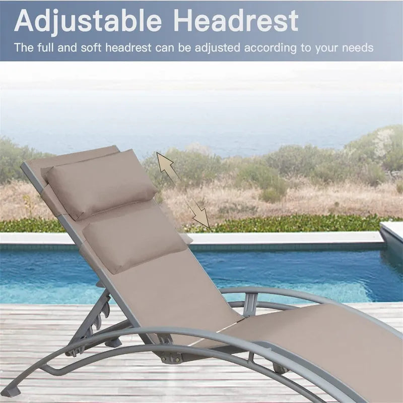 Chaise Lounge Set of 2 Patio Recliner Chairs with Adjustable Backrest and Removable Pillow for Beach Pool(2 Lounge Chair)