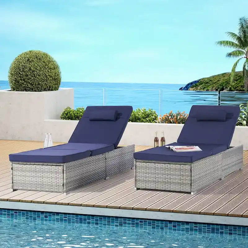 Outdoor Patio Chaise Lounge Chair,Lying in bed with PE Rattan and Steel Frame, PE Wickers