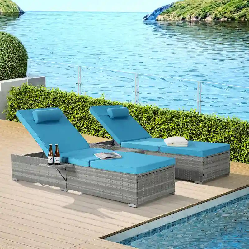 Outdoor Patio Chaise Lounge Chair,Lying in bed with PE Rattan and Steel Frame, PE Wickers
