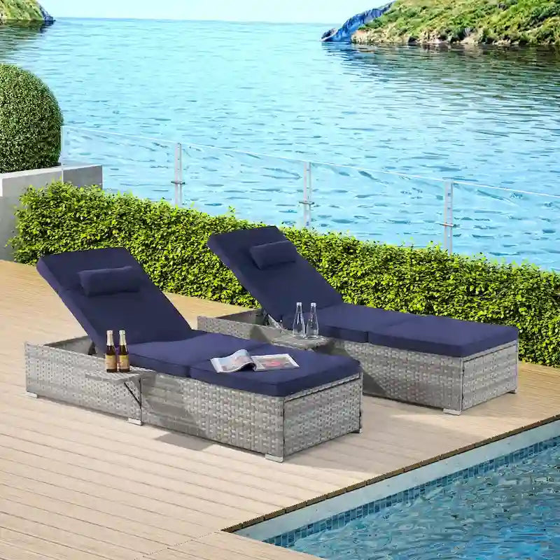 Outdoor Patio Chaise Lounge Chair,Lying in bed with PE Rattan and Steel Frame, PE Wickers