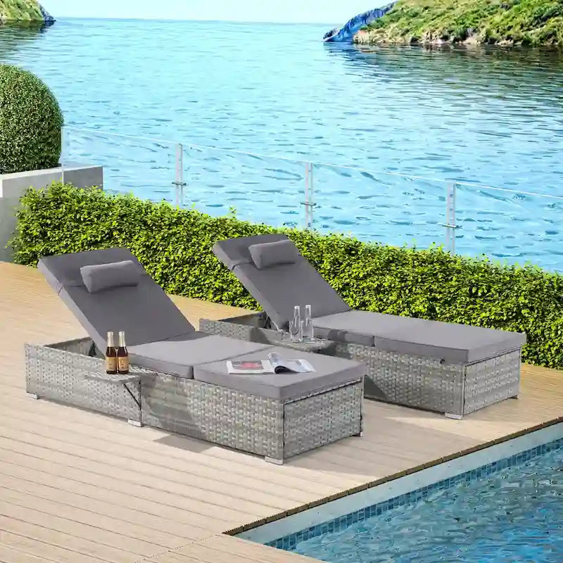 Outdoor Patio Chaise Lounge Chair,Lying in bed with PE Rattan and Steel Frame, PE Wickers