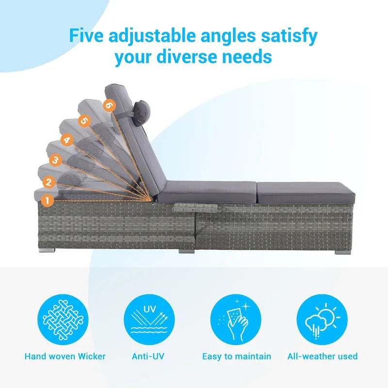 Outdoor Patio Chaise Lounge Chair,Lying in bed with PE Rattan and Steel Frame, PE Wickers