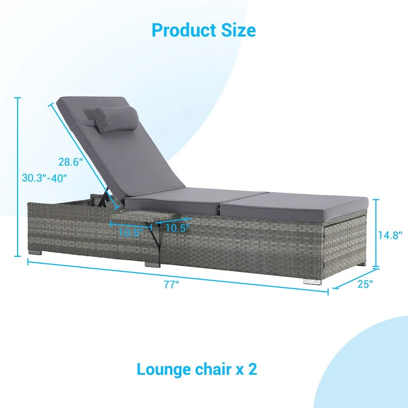 Outdoor Patio Chaise Lounge Chair,Lying in bed with PE Rattan and Steel Frame, PE Wickers