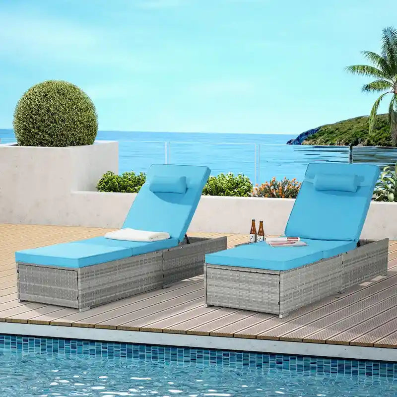 Outdoor Patio Chaise Lounge Chair,Lying in bed with PE Rattan and Steel Frame, PE Wickers