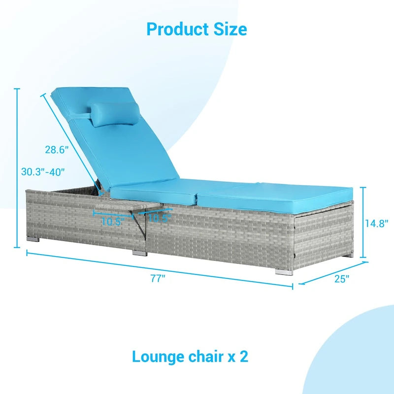 Outdoor Patio Chaise Lounge Chair,Lying in bed with PE Rattan and Steel Frame, PE Wickers
