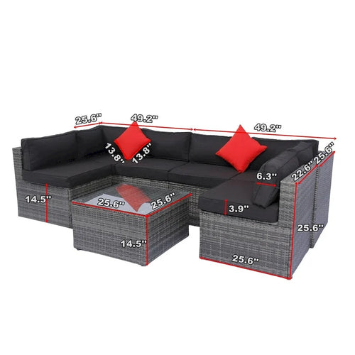 5 Pieces Outdoor Rattan Sectional Sofa with 2 Pillow and Table