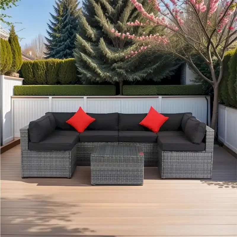 5 Pieces Outdoor Rattan Sectional Sofa with 2 Pillow and Table