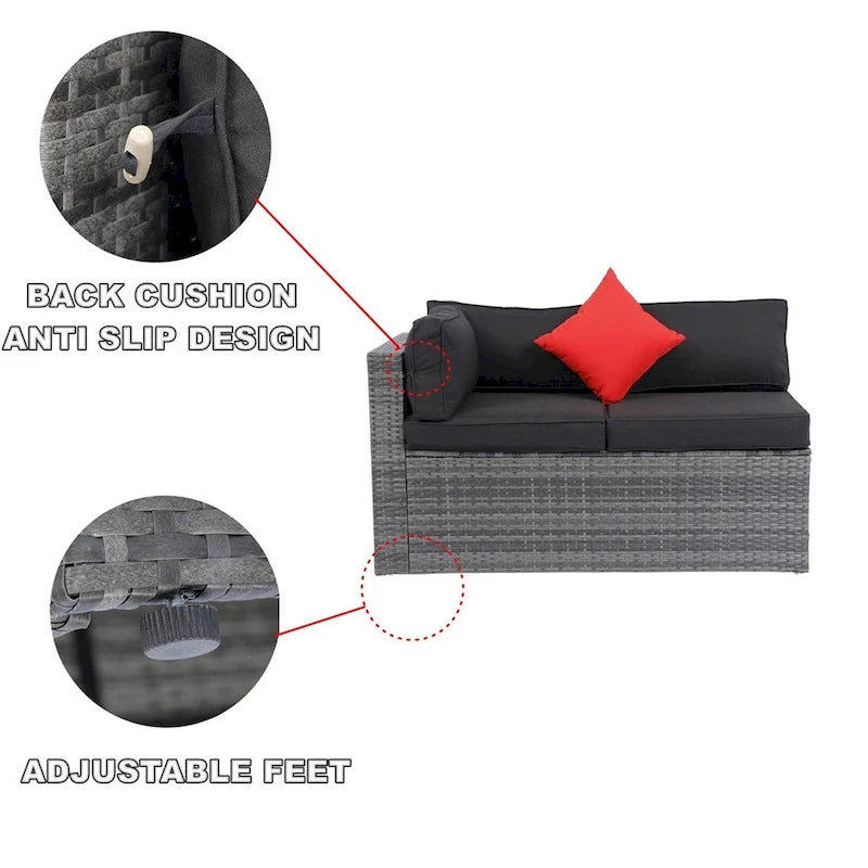 5 Pieces Outdoor Rattan Sectional Sofa with 2 Pillow and Table