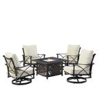Black Aluminum Fire Table Set with Four Club Chairs