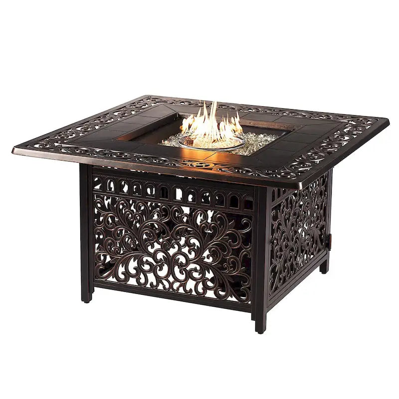 Black Aluminum Fire Table Set with Four Club Chairs