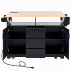 55.7 Kitchen Island with Drop Leaves, Rolling Cart with Power Outlet, Spice Rack, and 3 Drawers