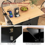 55.7 Kitchen Island with Drop Leaves, Rolling Cart with Power Outlet, Spice Rack, and 3 Drawers