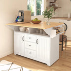 55.7 Kitchen Island with Drop Leaves, Rolling Cart with Power Outlet, Spice Rack, and 3 Drawers