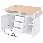55.7 Kitchen Island with Drop Leaves, Rolling Cart with Power Outlet, Spice Rack, and 3 Drawers