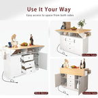55.7 Kitchen Island with Drop Leaves, Rolling Cart with Power Outlet, Spice Rack, and 3 Drawers