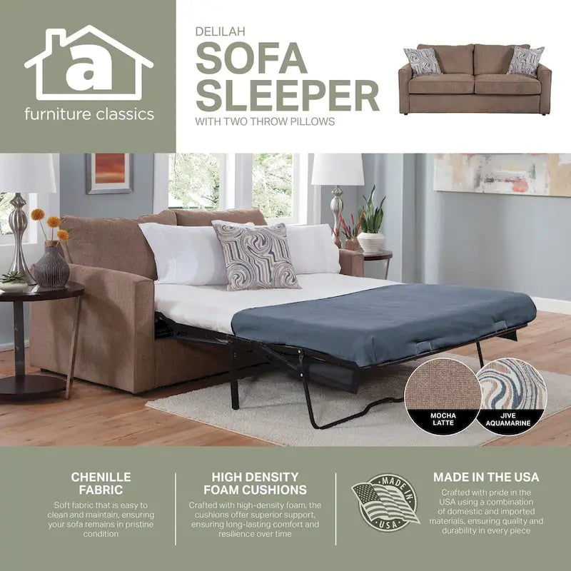Delilah Model 8-040M-A441V2 Sleeper Sofa with 2 Throw Pillows