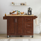 Kitchen Island with Drop Leaf Countertop and Rolling Cart