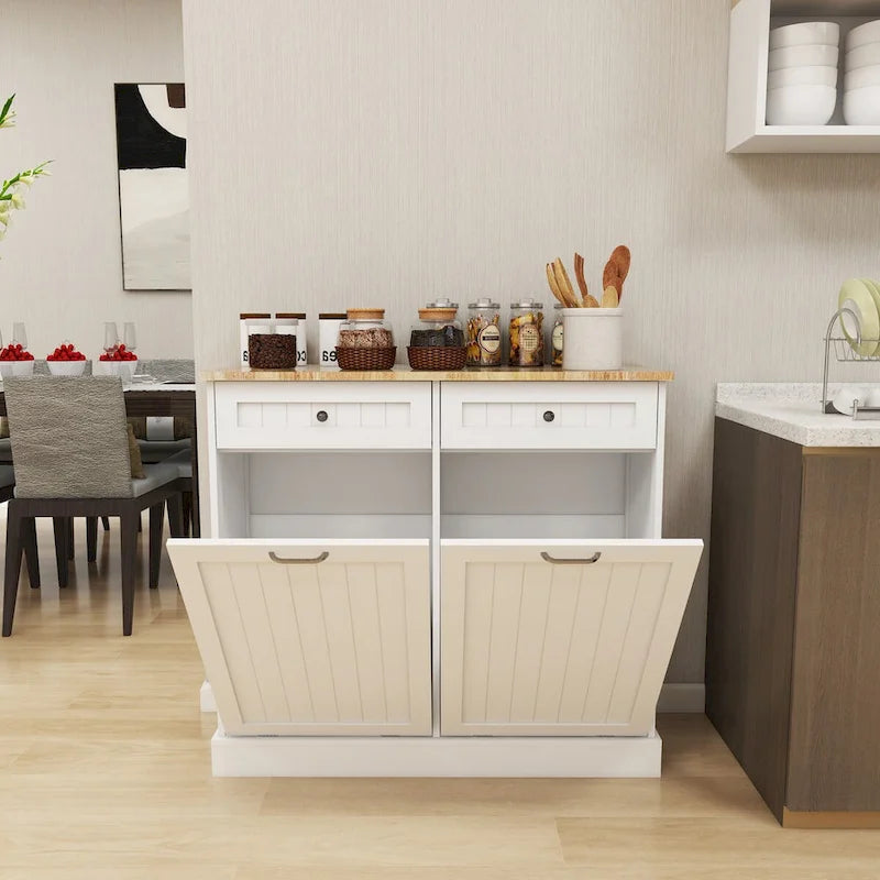 Kitchen Trash Cabinet with 2 Drawers