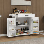 Kitchen Island Rolling Trolley Cart with Drawer, Doors, Storage Racks, Adjustable Shelves