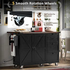 54.5Wood Rolling Kitchen Island w/ Power Outlet,Internal Storage Rack