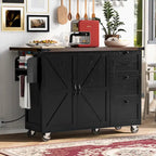 Farmhouse Kitchen Island with Power Outlet and Rolling Cart