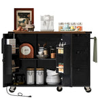 Farmhouse Kitchen Island with Power Outlet and Rolling Cart