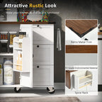Farmhouse Kitchen Island with Power Outlet and Rolling Cart