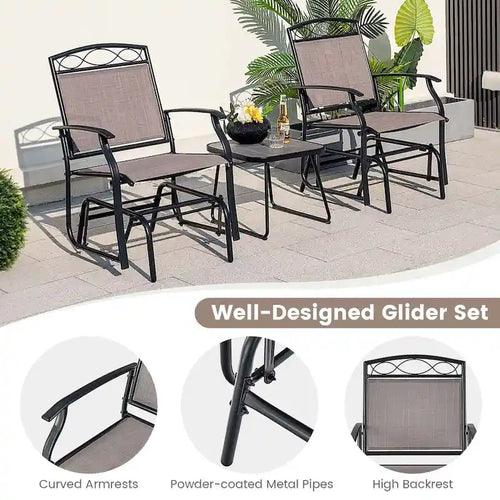 2PCS Patio Glider Set Single Rocking Chair Heavy-Duty Metal Frame