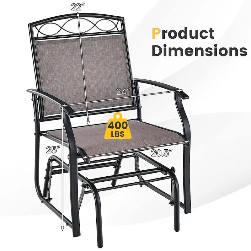 2PCS Patio Glider Set Single Rocking Chair Heavy-Duty Metal Frame