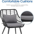 3 Piece Patio Bistro Set, Wicker Outdoor Patio Set with Enhanced Comfort Seating, Round Glass Top Coffee Side Table