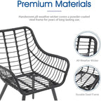 3 Piece Patio Bistro Set, Wicker Outdoor Patio Set with Enhanced Comfort Seating, Round Glass Top Coffee Side Table
