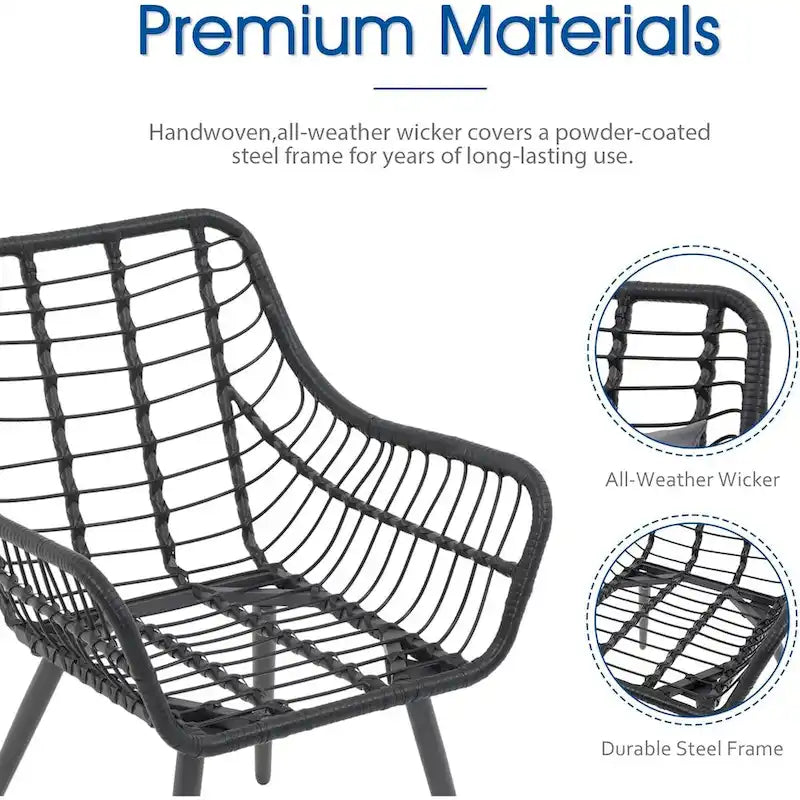 3 Piece Patio Bistro Set, Wicker Outdoor Patio Set with Enhanced Comfort Seating, Round Glass Top Coffee Side Table