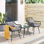 3 Piece Patio Bistro Set, Wicker Outdoor Patio Set with Enhanced Comfort Seating, Round Glass Top Coffee Side Table
