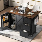 Farmhouse Kitchen Island with Power Outlet, Drop Leaf, Rolling Kitchen Cart