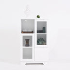 Wooden Floor Cabinet with 2 Glass Doors and 2 Storage Space