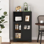 Wooden Floor Cabinet with 2 Glass Doors and 2 Storage Space