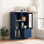 Wooden Floor Cabinet with 2 Glass Doors and 2 Storage Space