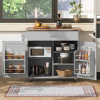 39W Kitchen Island with Storage and Rubber Wood Top - N/A
