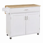 39W Kitchen Island with Storage and Rubber Wood Top - N/A
