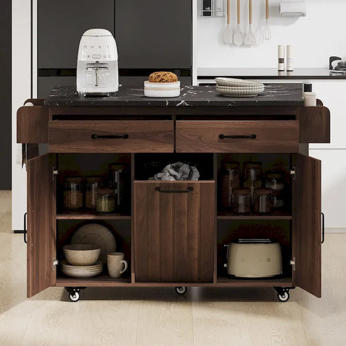 43.8W Kitchen Island with Trash Can Storage Cabinet - N/A