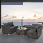 4 Set Wicker PE Wicker Seasonal Sofa with Tempered Glass Coffee Table